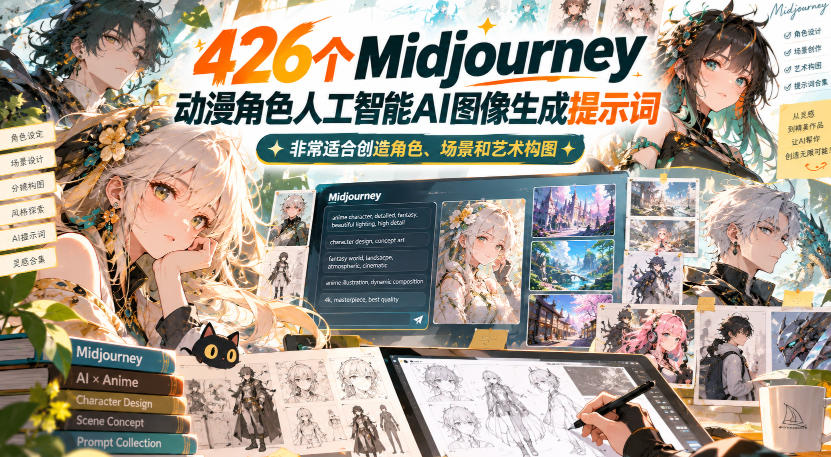 426个Midjourney动漫角色人工智能AI图像生成提示词，非常适合创造角色、场景和艺术构图-HEIXMI（中国站）