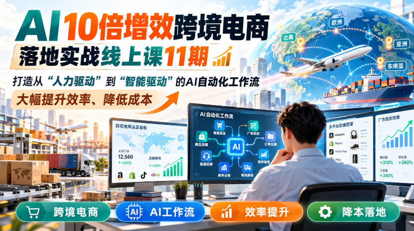 AI 10倍增效跨境电商落地实战线上课11期，打造从人力驱动到智能驱动的AI自动化工作流，大幅提升效率、降低成本-HEIXMI（中国站）