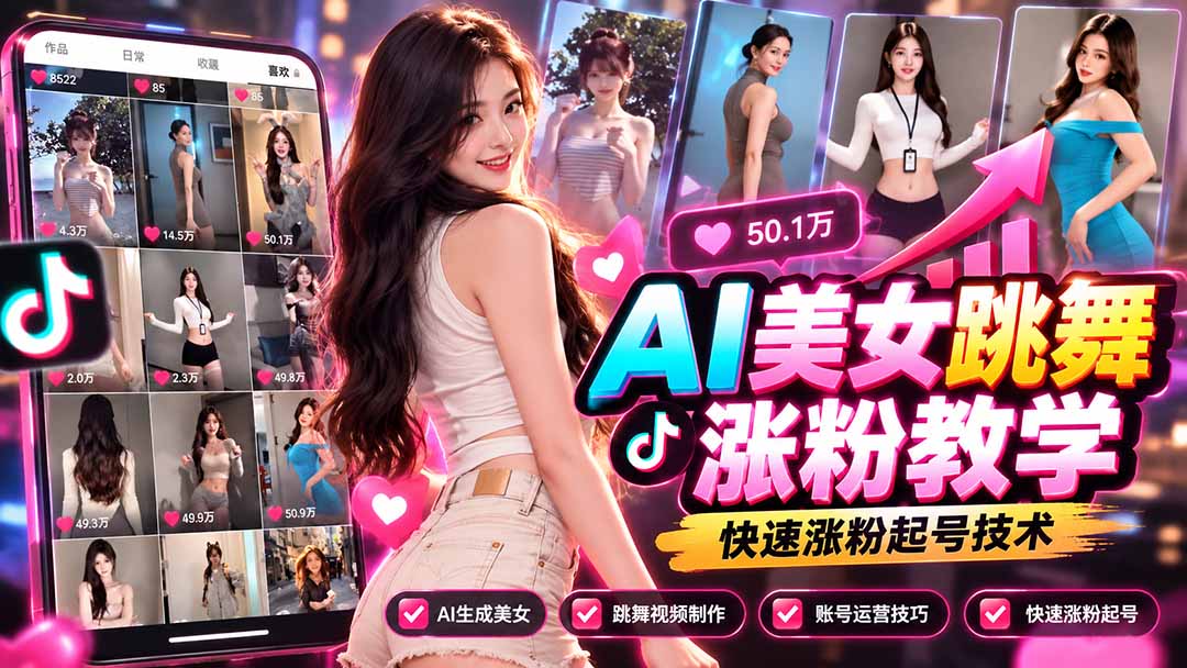AI美女跳舞涨粉教学，AI生成美女，跳舞视频制作，账号运营与快速起号涨粉-HEIXMI（中国站）