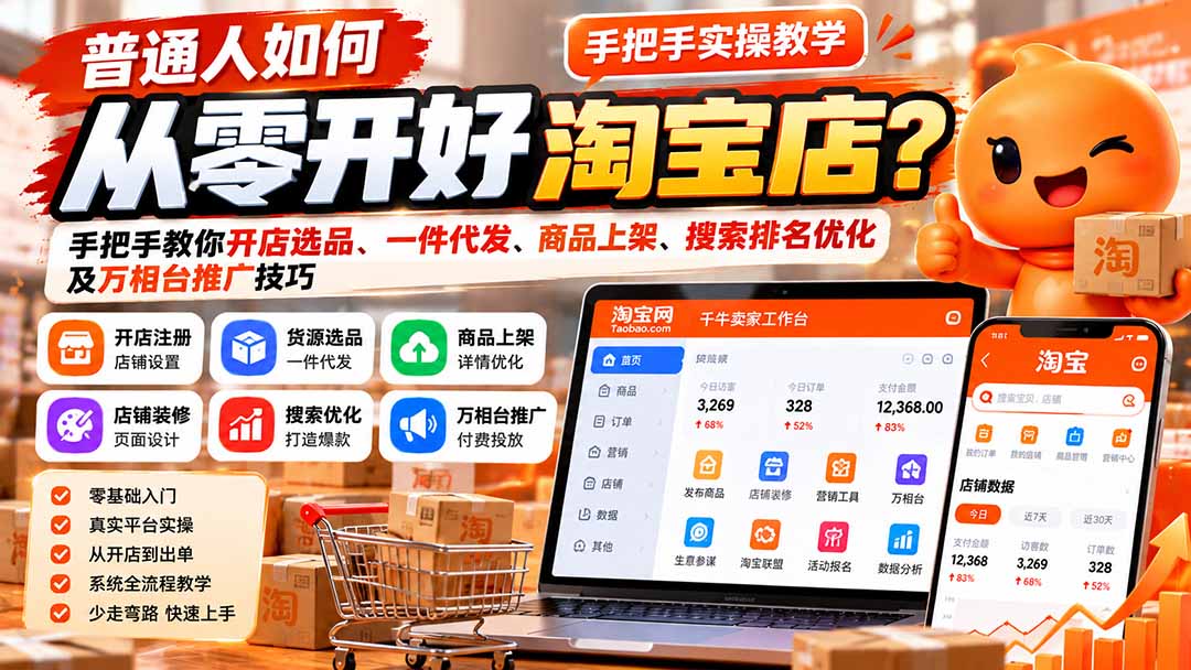 普通人如何从零开好淘宝店？手把手教你开店选品、一件代发、商品上架、搜索排名优化及万相台推广技巧-HEIXMI（中国站）