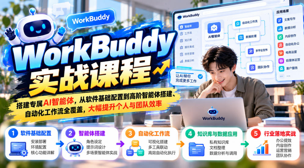 WorkBuddy实战课程，搭建专属AI智能体，从软件基础配置到高阶智能体搭建、自动化工作流全覆盖，大幅提升个人与团队效率-HEIXMI（中国站）
