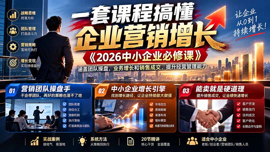 一套课程搞懂企业营销增长《2026中小企业必修课》涵盖团队操盘、业务增长和销售成交，提升经营管理能力-HEIXMI（中国站）
