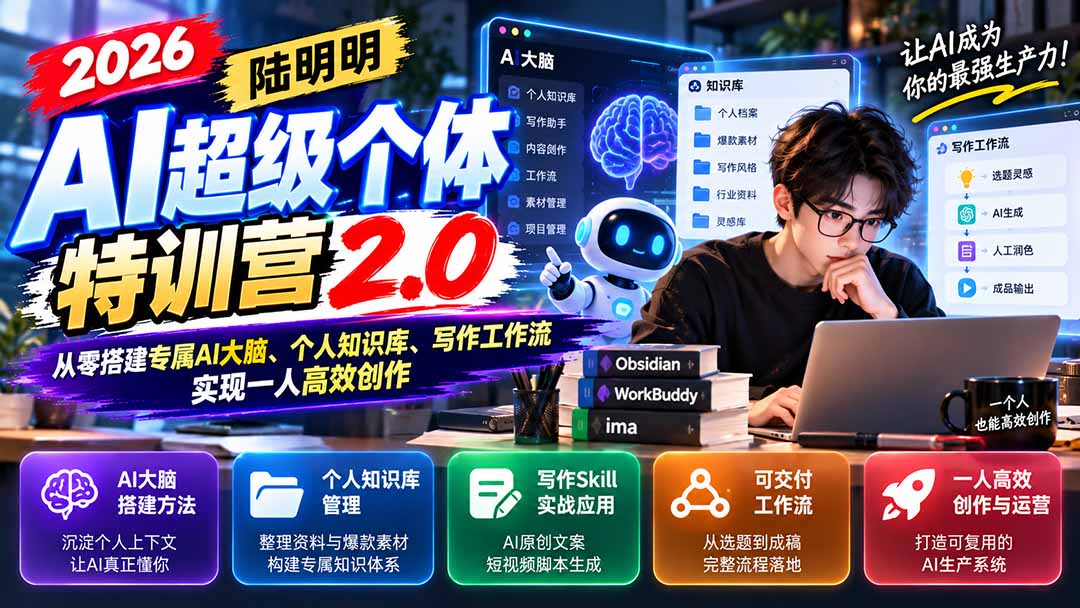2026AI超级个体特训营2.0：从零搭建专属AI大脑、个人知识库、写作工作流，实现一人高效创作-HEIXMI（中国站）
