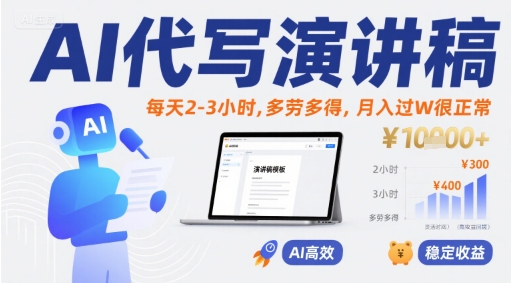 AI代写演讲稿，每天2-3小时，多劳多得，月入过W很正常-HEIXMI（中国站）