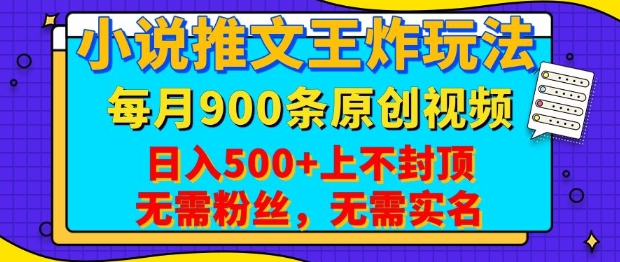 小说推文王炸玩法，一键代发，每月最多领900条原创视频，播放量收益日入5张，无需粉丝，无需实名【揭秘】-HEIXMI（中国站）