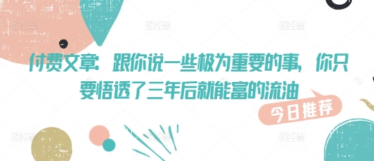 付费文章：跟你说一些极为重要的事，你只要悟透了 三年后 就能富的流油-HEIXMI（中国站）