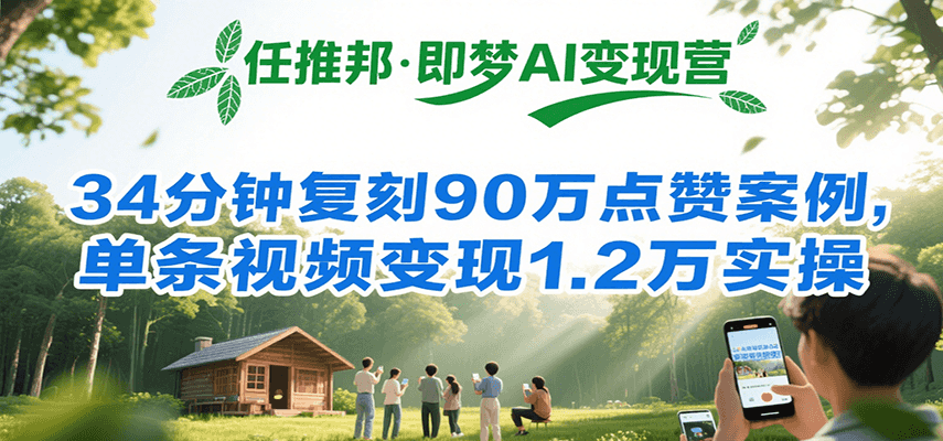 任推邦·即梦AI变现营，34分钟复刻90万点赞案例，单条视频变现1.2万实操-HEIXMI（中国站）