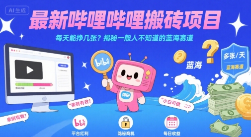 最新哔哩哔哩上B站搬砖项目，每天能挣几张？揭秘一般人不知道的蓝海赛道-HEIXMI（中国站）