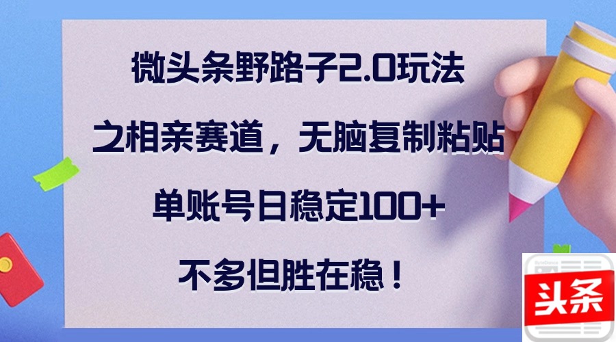 微头条野路子2.0玩法之相亲赛道，无脑复制粘贴，单账号日稳定100+，不…-HEIXMI（中国站）