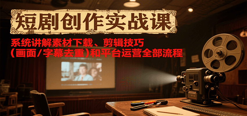 短剧创作实战课，系统讲解素材下载、剪辑技巧(画面/字幕去重)和平台运营全部流程-HEIXMI（中国站）
