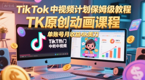 TikTok中视频计划保姆级教程，TK原创动画课程，单账号月收益4k美刀 - HEIXMI（中国站）-HEIXMI（中国站）