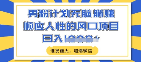 男粉计划无脑躺Z，顺应人性的风口项目，谁发谁火，加爆微信，日入多张【揭秘】-HEIXMI（中国站）