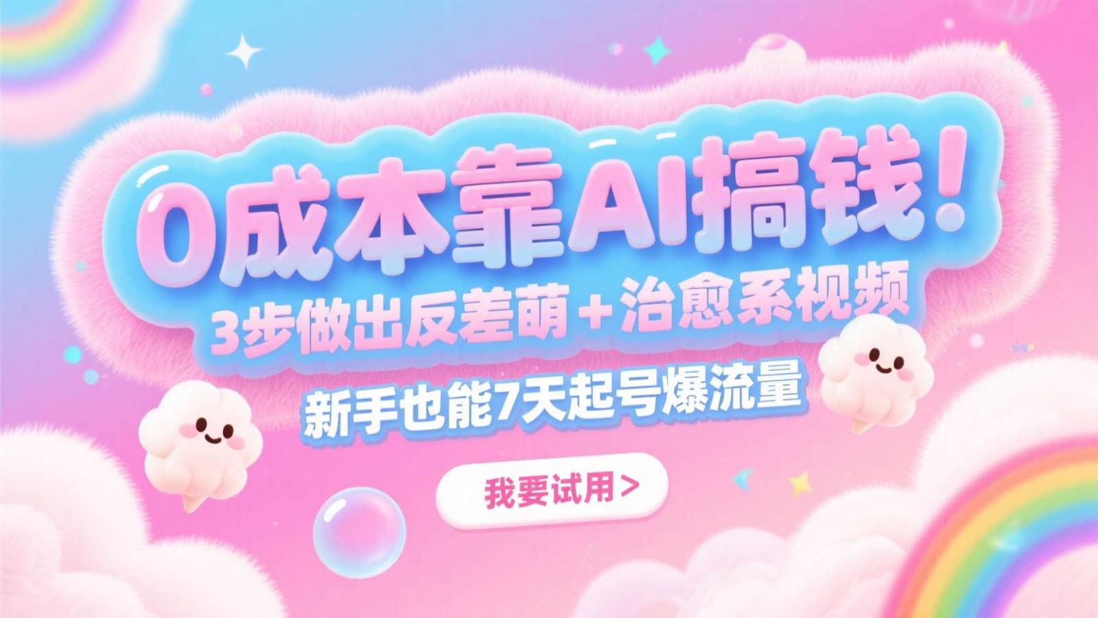 0成本靠AI搞钱！3步做出反差萌+治愈系视频，新手也能7天起号爆流量，月入5位数-HEIXMI（中国站）