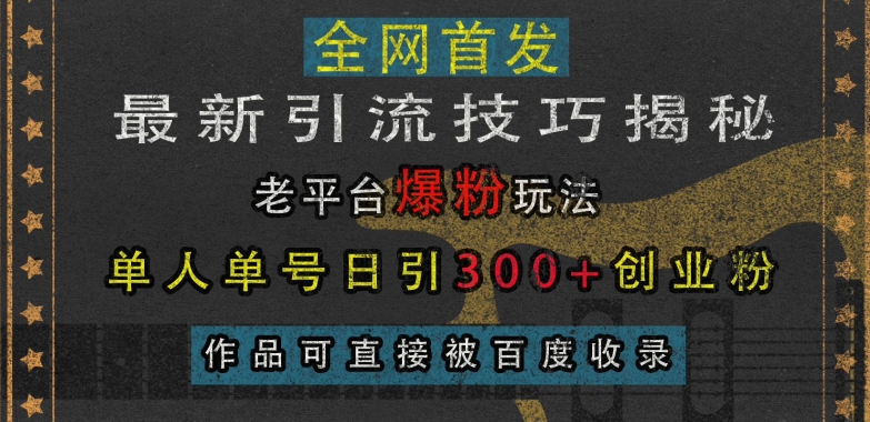 最新引流技巧揭秘，老平台爆粉玩法，单人单号日引300+创业粉，作品可直接被百度收录-HEIXMI（中国站）