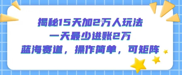 揭秘15天加2W人玩法，一天最少2万进账，蓝海赛道，操作简单，可矩阵-HEIXMI（中国站）