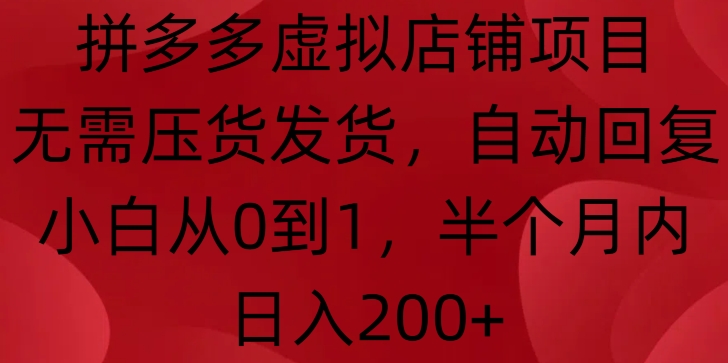 拼多多虚拟店铺项目，无需压货发货，自动回复，小白从0到1，半个月内日入200+【揭秘】-HEIXMI（中国站）