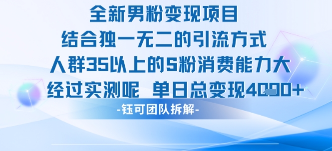 全新男粉变现项目引流人群35以上的男粉消费能力大 经过实测单日变现1k+-HEIXMI（中国站）
