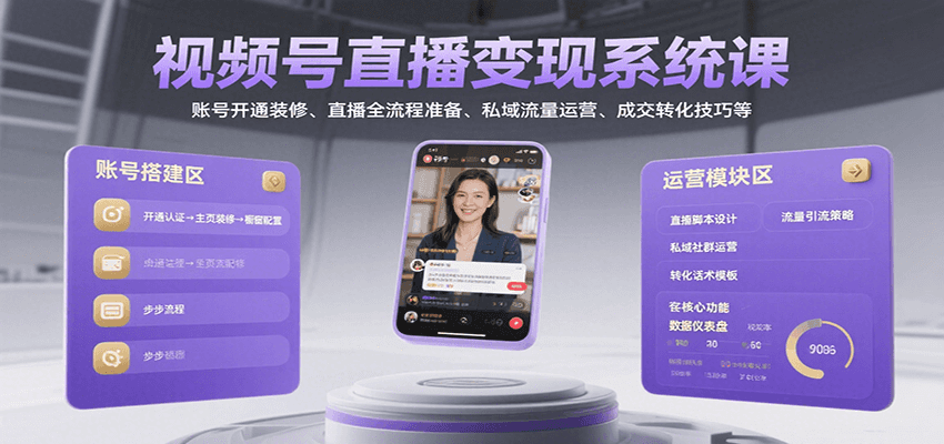 视频号直播变现系统课，账号开通装修、直播全流程准备、私域流量运营、成交转化技巧等-HEIXMI（中国站）