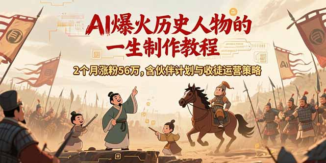 AI历史人物赛道课程，2个月涨粉56万，含伙伴计划与收徒运营策略-HEIXMI（中国站）
