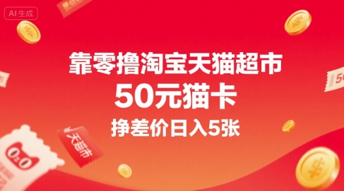 靠零撸淘宝天猫超市50元猫卡，挣差价日入5张-HEIXMI（中国站）