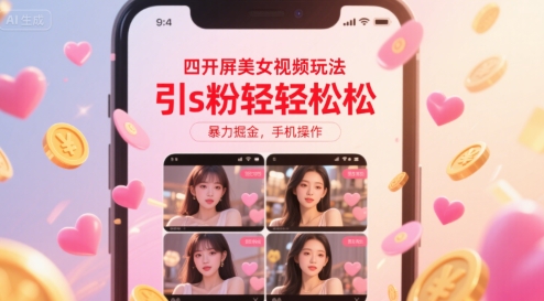 四开屏美女视频玩法，引s粉轻轻松松，暴力掘金，手机操作【揭秘】-HEIXMI（中国站）