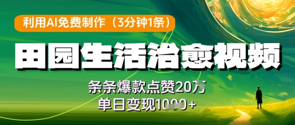 利用AI免费制作田园生活治愈视频，条条爆款点赞20W，单日变现几张-HEIXMI（中国站）