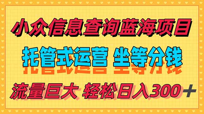 稳定日入300＋，小众信息查询蓝海项目，全程懒人式托管，解放你的时间-HEIXMI（中国站）