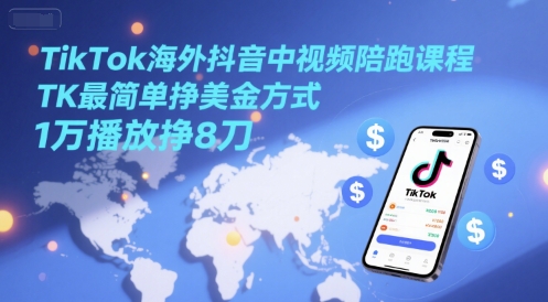 TikTok海外抖音中视频陪跑课程，TK最简单挣美金方式，1万播放挣8刀 - HEIXMI（中国站）-HEIXMI（中国站）