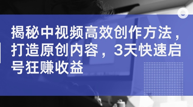 揭秘中视频高效创作方法，打造原创内容，3天快速启号狂赚收益【揭秘】-HEIXMI（中国站）