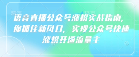 语音直播公众号涨粉实战指南，你抓住新风口，实现公众号快速涨粉开通流量主-HEIXMI（中国站）