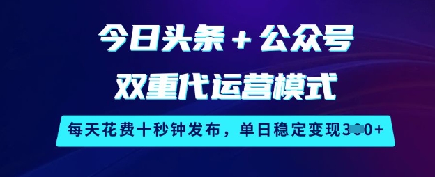 今日头条+公众号双重代运营模式，每天花费十秒钟发布，单日稳定变现3张【揭秘】-HEIXMI（中国站）