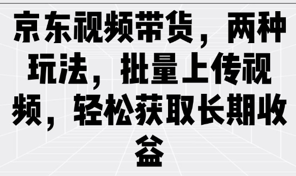 京东视频带货，两种玩法，批量上传视频，轻松获取长期收益-HEIXMI（中国站）