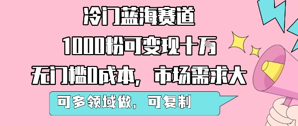 冷门蓝海赛道，1000粉可变现十W，无门槛0成本，市场需求大，可多领域做，可复制性强-HEIXMI（中国站）