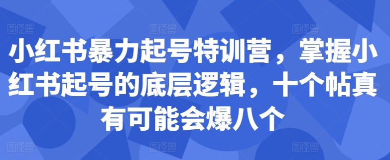 小红书暴力起号特训营，掌握小红书起号的底层逻辑，十个帖真有可能会爆八个-HEIXMI（中国站）