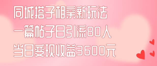 同城搭子相亲新玩法一篇帖子引流80人当日变现3600元(项目教程+实操教程)【揭秘】-HEIXMI（中国站）