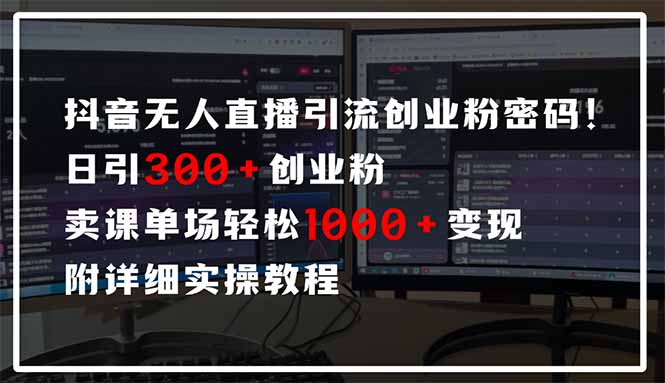 抖音无人直播引流密码！日引300+创业粉 单场轻松1000+变现 附详细实操教程-HEIXMI（中国站）
