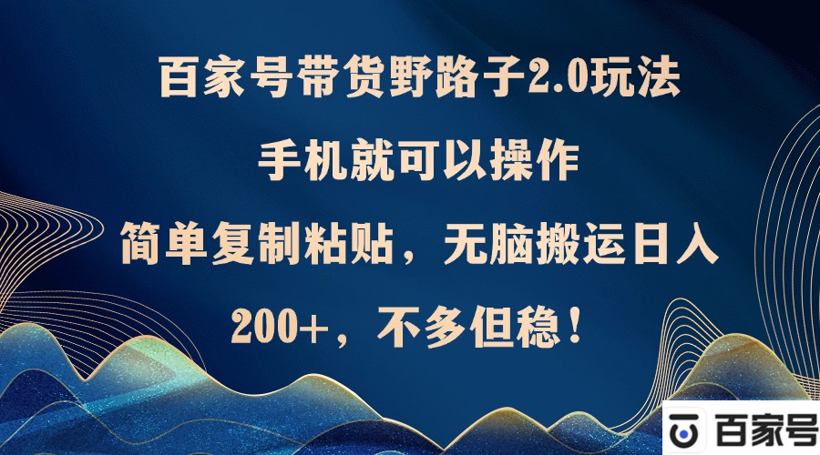 百家号带货野路子2.0玩法，手机就可以操作，简单复制粘贴，无脑搬运日…-HEIXMI（中国站）