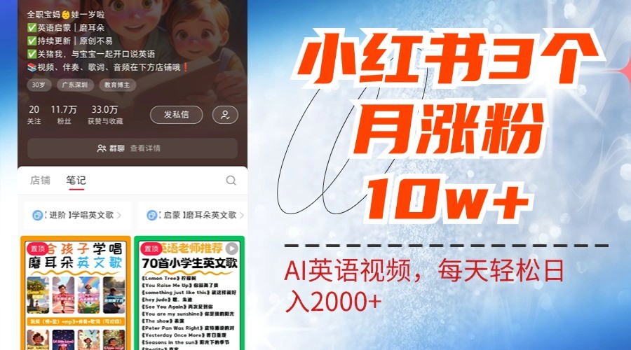 小红书三个月涨粉10W，AI英语视频0成本制作，每天轻松日入2000+-HEIXMI（中国站）
