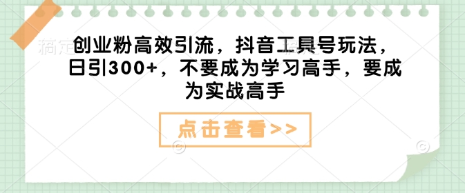 创业粉高效引流，抖音工具号玩法，日引300+，不要成为学习高手，要成为实战高手-HEIXMI（中国站）