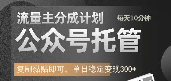 公众号托管计划-流量主分成计划，每天只需发布文章，单日稳定变现300+-HEIXMI（中国站）