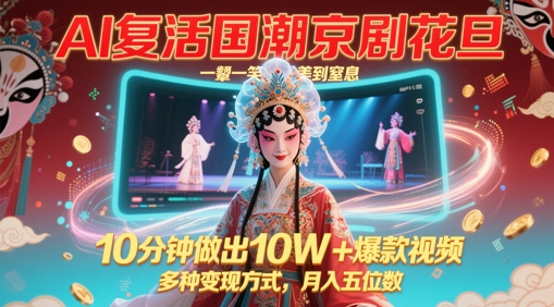 AI复活国潮京剧花旦，一颦一笑美到窒息，10分钟做出10W+爆款视频，多种变现方式，月入五位数 - HEIXMI（中国站）-HEIXMI（中国站）