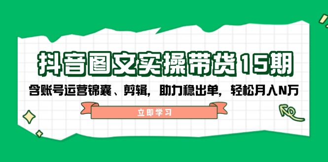 抖音 图文实操带货15期，含账号运营锦囊、剪辑，助力稳出单，轻松月入N万-HEIXMI（中国站）