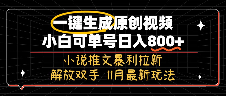 11月最新玩法小说推文暴利拉新，一键生成原创视频，小白可单号日入800+…-HEIXMI（中国站）