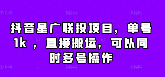 抖音星广联投项目，单号1k ，直接搬运，可以同时多号操作【揭秘】-HEIXMI（中国站）