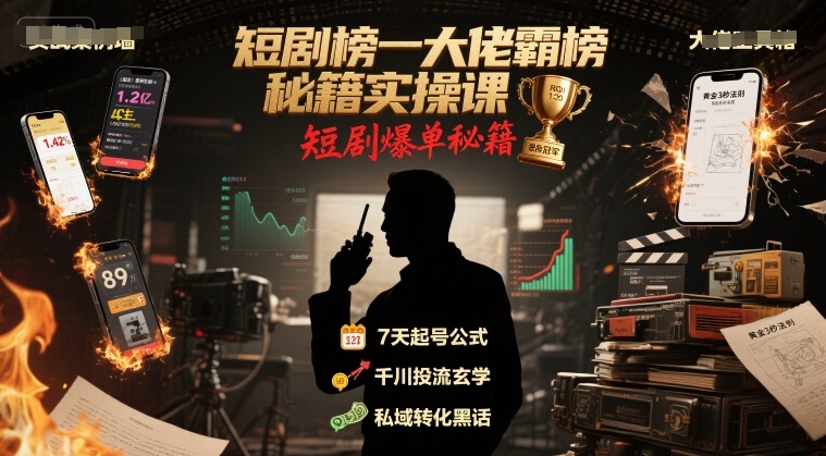 短剧榜一大佬霸榜秘籍实操课，短剧爆单秘籍-HEIXMI（中国站）