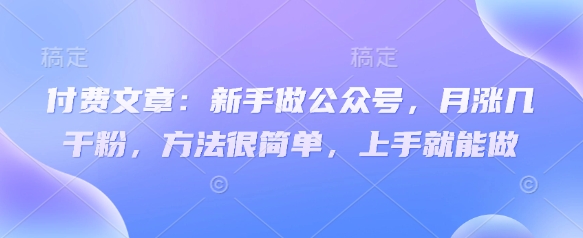 付费文章：新手做公众号，月涨几干粉，方法很简单，上手就能做-HEIXMI（中国站）