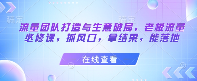 流量团队打造与生意破局，老板流量必修课，抓风口，拿结果，能落地 - HEIXMI（中国站）-HEIXMI（中国站）