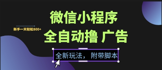 微信小程序全自动撸广告项目，彻底解决没流量的问题，新手一天8张+【揭秘】 - HEIXMI（中国站）-HEIXMI（中国站）