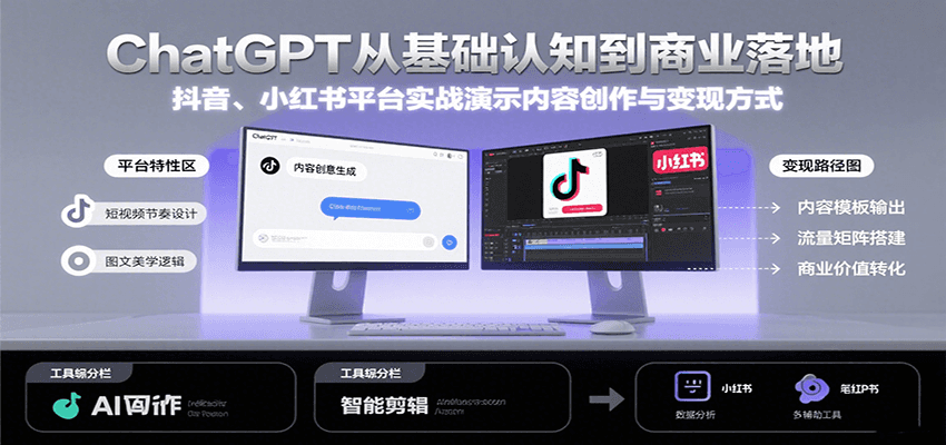 ChatGPT从基础认知到商业落地，实战演示抖音、小红书等平台的内容创作与变现-HEIXMI（中国站）