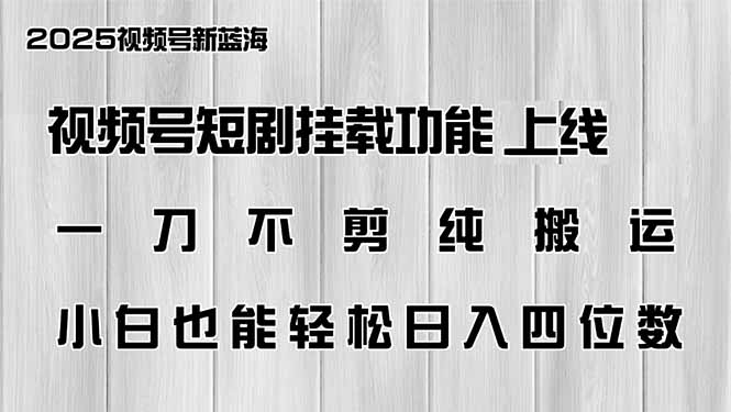 视频号短剧挂载功能上线，一刀不剪纯搬运，小白也能轻松日入四位数-HEIXMI（中国站）